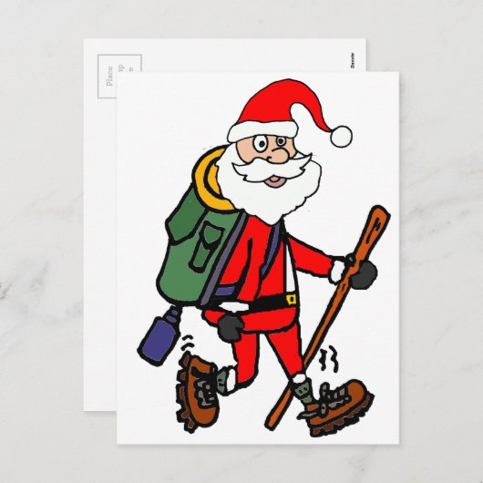 Schattigee Kerstman Wandelen Kerst Cartoon Feestdagenkaart (Voorkant / Achterkant)