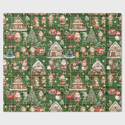 Schattigee Kerstman's Workshop Elfen Kerst Decoupa Cadeaupapier (Vlak)