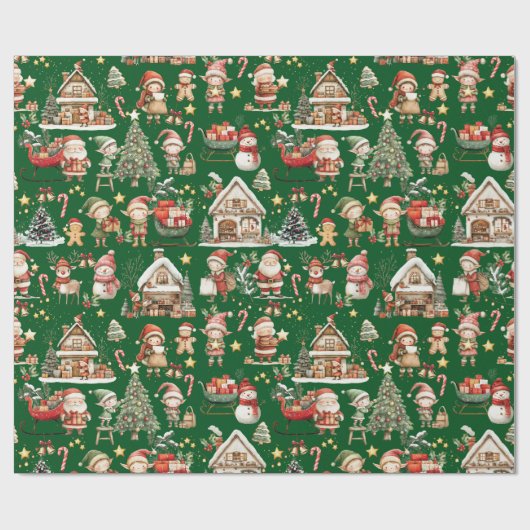 Schattigee Kerstman's Workshop Elfen Kerst Decoupa Cadeaupapier (Vlak)