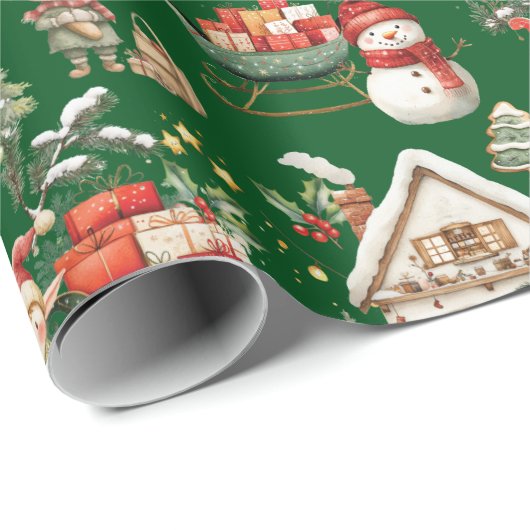 Schattigee Kerstman's Workshop Elfen Kerst Decoupa Cadeaupapier (Rol Hoek)