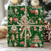 Schattigee Kerstman's Workshop Elfen Kerst Decoupa Cadeaupapier