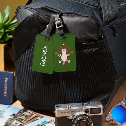 Schattigee Kerstmis Axolotl aangepaste naam Bagagelabel (Voorkant /achterkant)