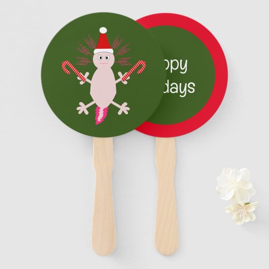 Schattigee Kerstmis Axolotl Custom Handwaaier (Voorkant en achterkant)