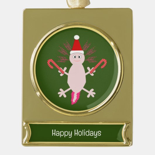 Schattigee Kerstmis Axolotl Custom Verguld Banner Ornament (Voorkant)