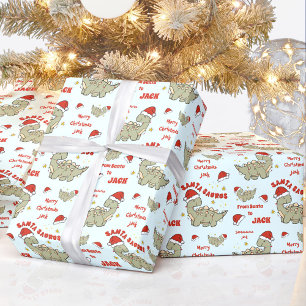 Schattigee Kerstmis Dinosaurus Santasaurus Blauw N Cadeaupapier