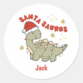 Schattigee Kerstmis Dinosaurus Santasaurus Retro N Ronde Sticker