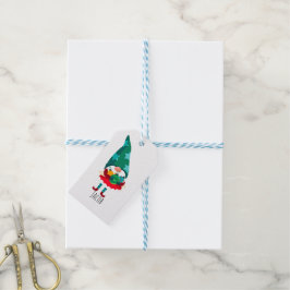 Schattigee Kerstmis Gnome met Kerstmis Ornamenten Cadeaulabel