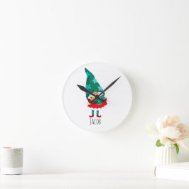 Schattigee Kerstmis Gnome met Kerstmis Ornamenten Ronde Klok