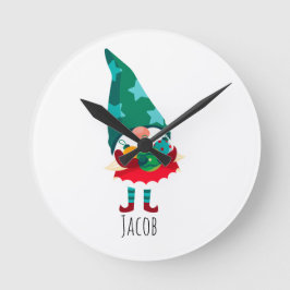 Schattigee Kerstmis Gnome met Kerstmis Ornamenten Ronde Klok