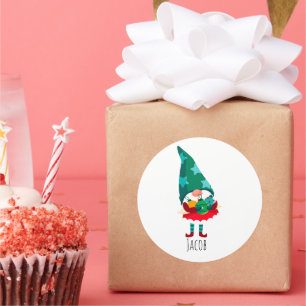 Schattigee Kerstmis Gnome met Kerstmis Ornamenten Ronde Sticker
