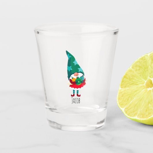 Schattigee Kerstmis Gnome met Kerstmis Ornamenten Shot Glas (Voorkant)