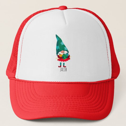 Schattigee Kerstmis Gnome met Kerstmis Ornamenten Trucker Pet (Voorkant)