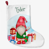 Schattigee Kerstmis Gnome met Naam Grote Kerstsok (Voorkant)