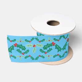 Schattigee Kerstmis Holly in Blauw Satijnen Lint