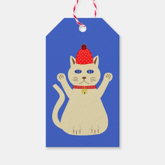Schattigee Kerstmis Kat Custom Cadeaulabel (Voorkant)