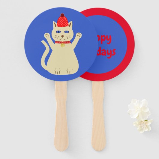 Schattigee Kerstmis Kat Custom Handwaaier (Voorkant en achterkant)
