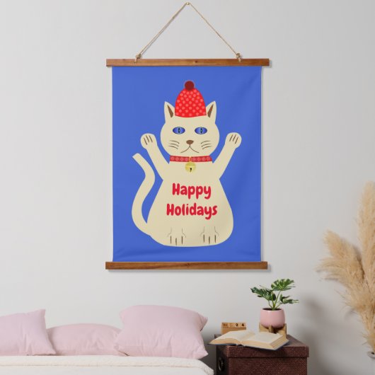 Schattigee Kerstmis Kat Custom Hangend Wandkleed (Slaapkamer)