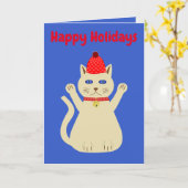 Schattigee Kerstmis Kat Custom Kaart (Gele Bloem)