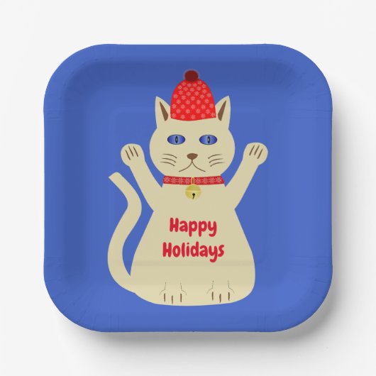 Schattigee Kerstmis Kat Custom Papieren Bordje (Voorkant)