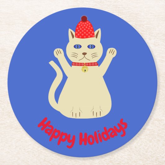 Schattigee Kerstmis Kat Custom Ronde Kartonnen Onderzetter (Voorkant)