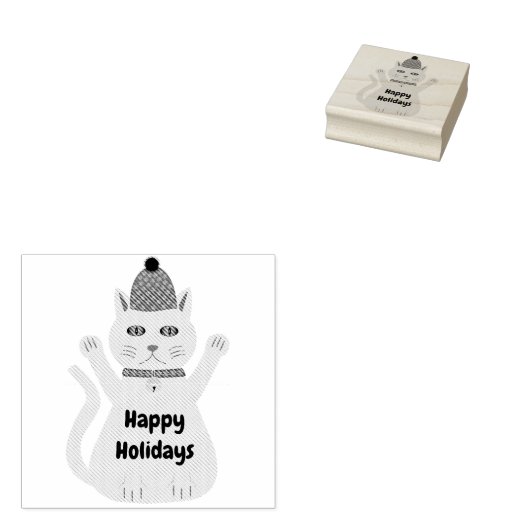 Schattigee Kerstmis Kat Custom Rubberstempel (Gestempeld)