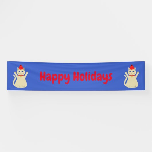 Schattigee Kerstmis Kat Custom Spandoek (Horizontaal)