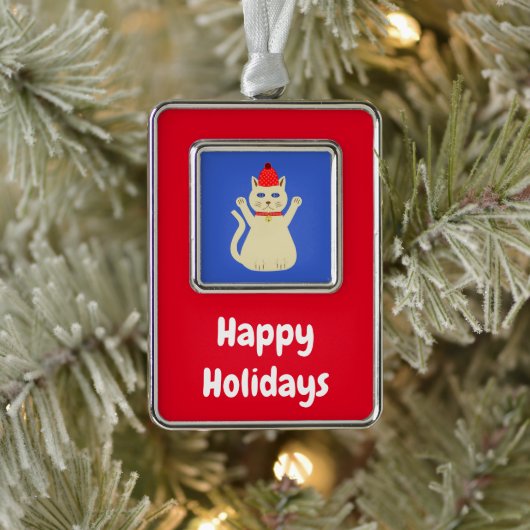 Schattigee Kerstmis Kat Custom Verzilverd Omlijst Ornament (Boom)