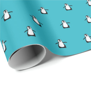 Schattigee Kerstmis Pinguïn Blauwe Winter Cadeaupapier