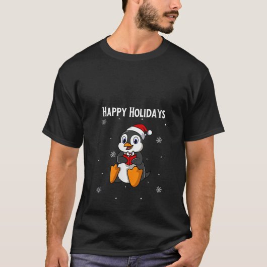 Schattigee Kerstmis Pinguïn Dragen Santa Hoed Hold T-shirt (Voorkant)