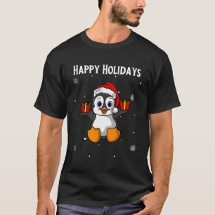 Schattigee Kerstmis Pinguïn Dragen Santa Hoed Hold T-shirt