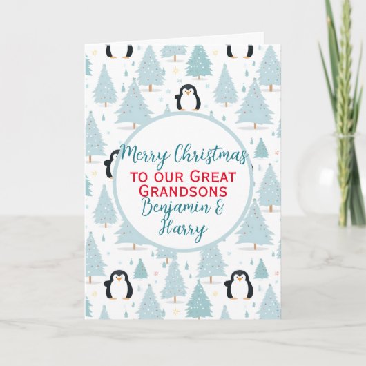 Schattigee Kerstmis Pinguïn Grote Kleinzoon Feestdagen Kaart (Voorkant)