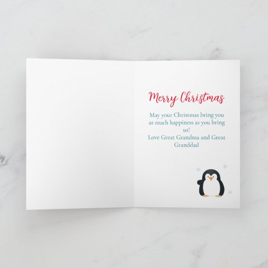 Schattigee Kerstmis Pinguïn Grote Kleinzoon Feestdagen Kaart (Binnen)