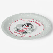 Schattigee Kerstmis Pinguïn met Kous Naam Papieren Bordje (Gekanteld)