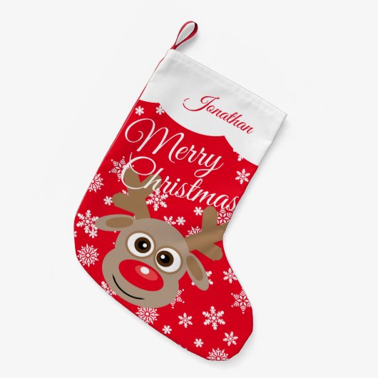 Schattigee Kerstmis rendier rood wit script naam Kleine Kerstsok (Voorkant (Hangend))