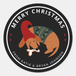 Schattigee Kerstmis Slaaphond Ronde Sticker