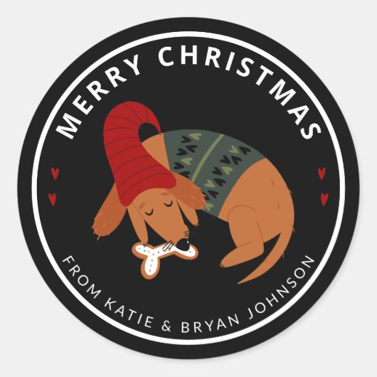 Schattigee Kerstmis Slaaphond  Ronde Sticker (Voorkant)