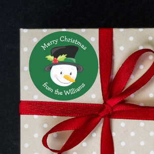 Schattigee Kerstmis Sneeuwman Custom Groen van Gif Ronde Sticker