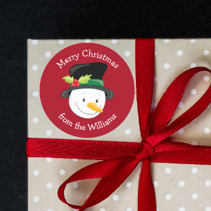 Schattigee Kerstmis Sneeuwman Custom Rood van Gift Ronde Sticker