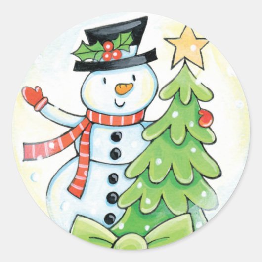 Schattigee Kerstmis Sneeuwman stickers (Voorkant)