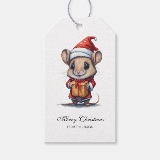 Schattigee kerstmuis gepersonaliseerd cadeaulabel (Voorkant)