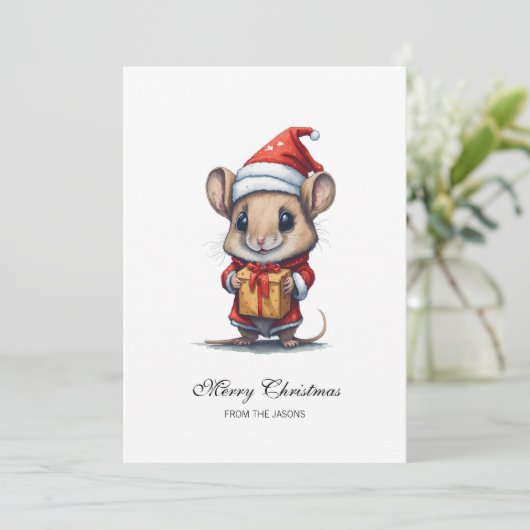 Schattigee kerstmuis gepersonaliseerd feestdagenkaart (Staand voorkant)