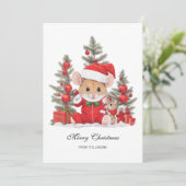 Schattigee kerstmuis met rood Pet gepersonaliseerd Feestdagenkaart (Staand voorkant)