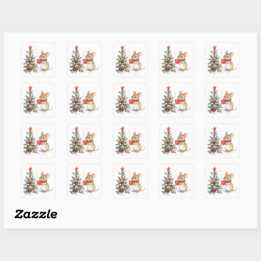 Schattigee kerstmuis Stickers (Vel)
