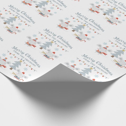 Schattigee kerstmuizen en -bomen cadeaupapier (Hoek)