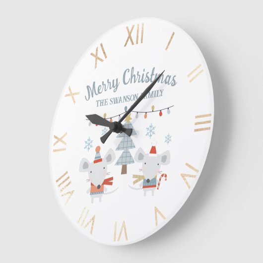 Schattigee kerstmuizen en -bomen grote klok (Hoek)