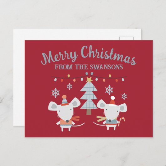 Schattigee kerstmuizen en boompjes op Bourgogne Ro Briefkaart (Voorkant / Achterkant)