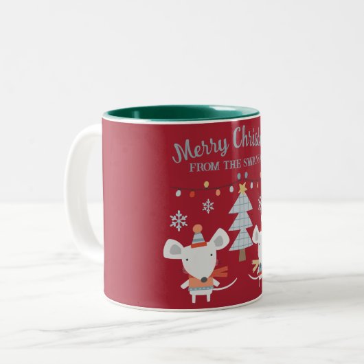 Schattigee kerstmuizen en boompjes op Bourgogne Ro Tweekleurige Koffiemok (Voorkant links)