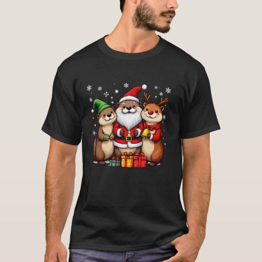 Schattigee Kerstotters in Santa Elf en Rendieren C T-shirt (Voorkant)