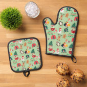 Schattigee Kerstoven Mitt en Pot Holder set (Top down)