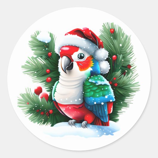 Schattigee kerstpapegaai ronde sticker (Voorkant)